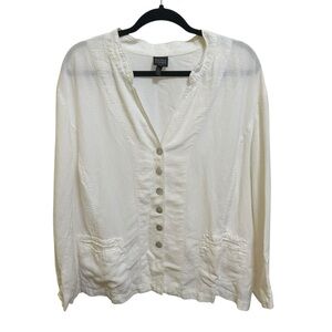 Eileen Fisher Ivory Linen Blend Lagenlook Coastal Beach Button Front Cardigan 3X